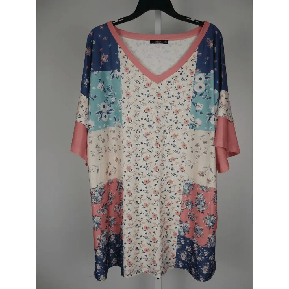 Women's Floral Ruffle-Sleeve V-Neck Tunic XL